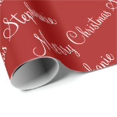 Vrolijk Kerstfeest Custom Name Red Holiday Cadeaupapier (Rol Hoek)