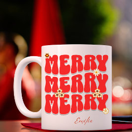 Vrolijk Kerstfeest Custom Name Retro Groovy Boho Mok