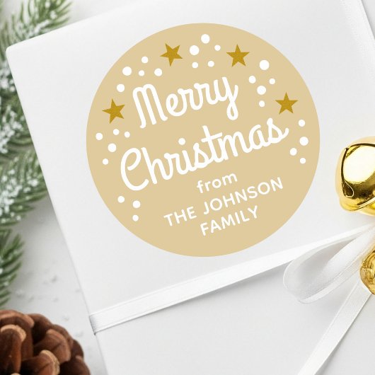 Vrolijk Kerstfeest Custom Name Simple Gold Ronde Sticker