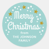 Vrolijk Kerstfeest Custom Name Simple Mint Blauw-G Ronde Sticker (Voorkant)