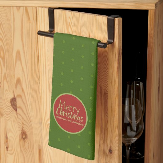 Vrolijk Kerstfeest Custom Text Groene Keuken Handd Theedoek (Derde Gevouwen)
