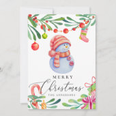 Vrolijk kerstfeest. Cute grappige waterverf sneeuw Feestdagenkaart (Voorkant)