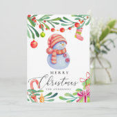 Vrolijk kerstfeest. Cute grappige waterverf sneeuw Feestdagenkaart (Staand voorkant)