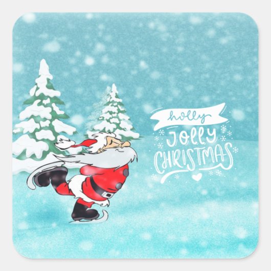 Vrolijk kerstfeest, Cute Santa Claus Forest Vierkante Sticker (Voorkant)