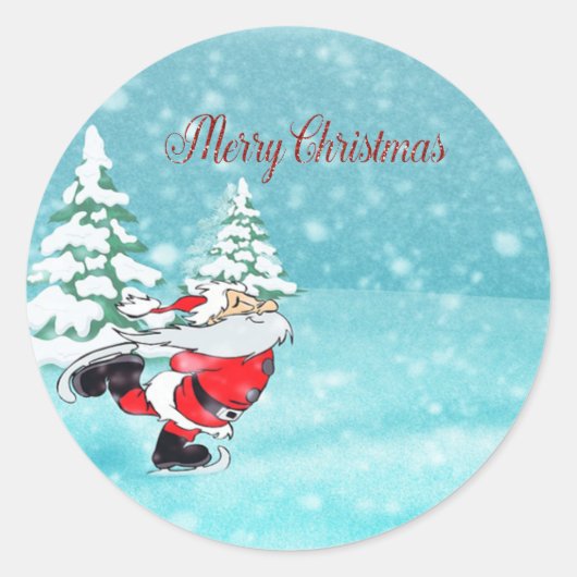 Vrolijk kerstfeest, Cute Santa Claus Ronde Sticker (Voorkant)