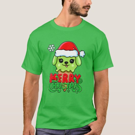 Vrolijk kerstfeest, Cute Santa Dog Ice Cream, Matc T-shirt (Voorkant)