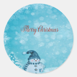 Vrolijk kerstfeest, Cute Snowman Pine Tree Ronde Sticker