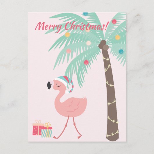 Vrolijk kerstfeest! Cute Tropical Santa Flamingo Feestdagenkaart (Voorkant)