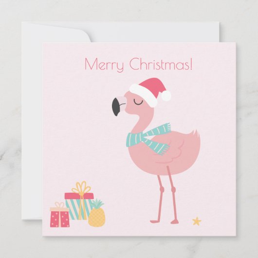 Vrolijk kerstfeest! Cute Tropical Santa Flamingo Feestdagenkaart (Voorkant)