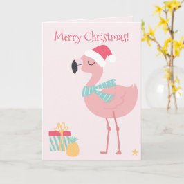 Vrolijk kerstfeest! Cute Tropical Santa Flamingo Kaart