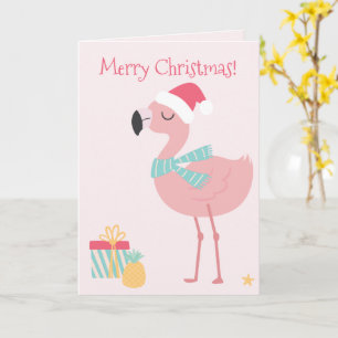 Vrolijk kerstfeest! Cute Tropical Santa Flamingo Kaart