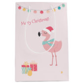 Vrolijk kerstfeest! Cute Tropical Santa Flamingo Medium Cadeauzakje (Voorkant)