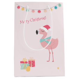Vrolijk kerstfeest! Cute Tropical Santa Flamingo Medium Cadeauzakje