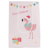 Vrolijk kerstfeest! Cute Tropical Santa Flamingo Medium Cadeauzakje (Achterkant)