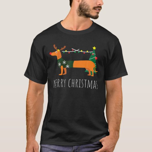 Vrolijk kerstfeest Dachshund Reindeer Dog Kerstmis T-shirt (Voorkant)
