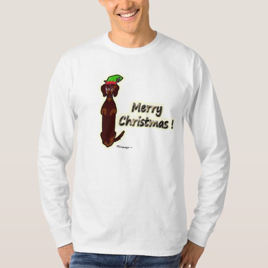 Vrolijk kerstfeest Dachshund Sidney T-Shirt (Voorkant)