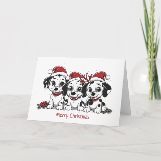 Vrolijk Kerstfeest Dalmatische Honden Feestdagen Kaart (Voorkant)
