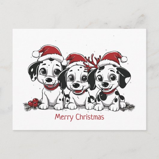 Vrolijk Kerstfeest Dalmatische Honden Feestdagenkaart (Voorkant)