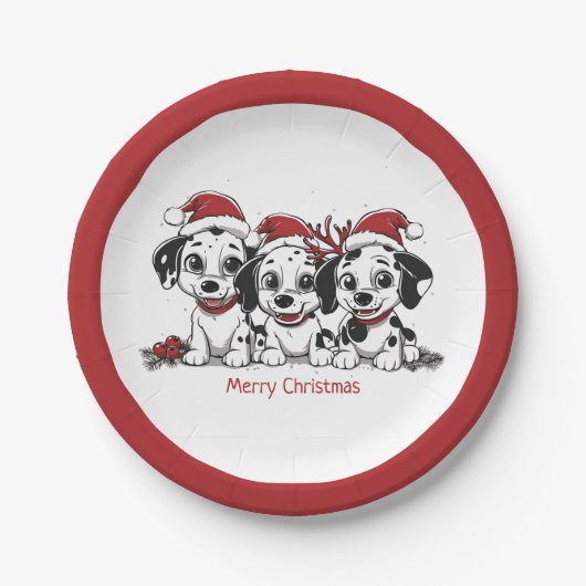 Vrolijk Kerstfeest Dalmatische Honden Papieren Bordje (Voorkant)