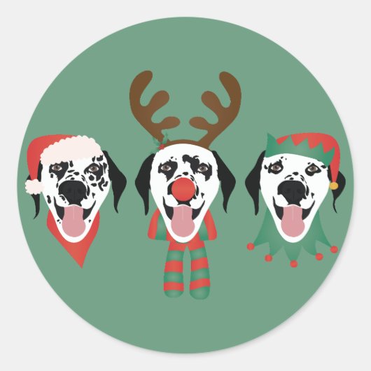 Vrolijk Kerstfeest Dalmatische Honden Ronde Sticker (Voorkant)
