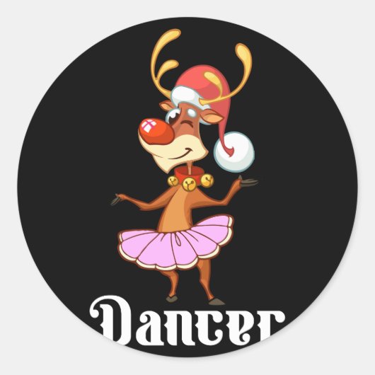 Vrolijk Kerstfeest Dansen Rendier Schattige Herten Ronde Sticker (Voorkant)