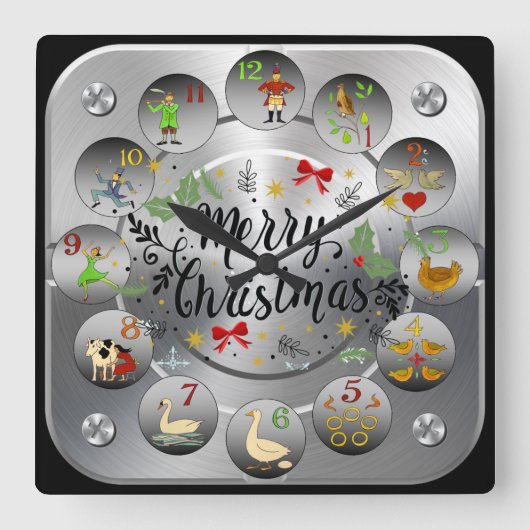 Vrolijk kerstfeest ~ De 12 dagen van Kerstmis ~ Vierkante Klok (Voorkant)