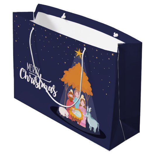 Vrolijk kerstfeest De geboorte van Christus Groot Cadeauzakje (Achterkant Gekanteld)