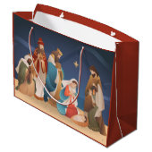 Vrolijk kerstfeest De geboorte van Christus Grote Groot Cadeauzakje (Achterkant Gekanteld)