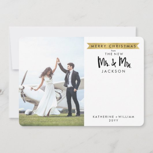 vrolijk kerstfeest | De nieuwe Mr & Mrs 1-fotokaar Feestdagenkaart (Voorkant)