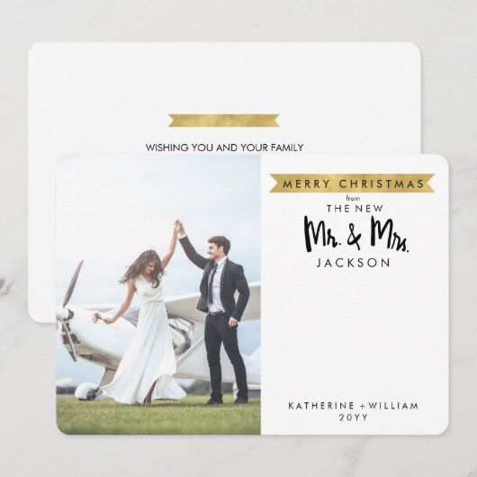 vrolijk kerstfeest | De nieuwe Mr & Mrs 1-fotokaar Feestdagenkaart (Voorkant / Achterkant)