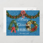 Vrolijk kerstfeest december 2016 Wreath Blue Feestdagenkaart (Voorkant / Achterkant)
