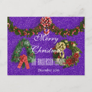Vrolijk kerstfeest december 2016 Wreath Paars Feestdagenkaart