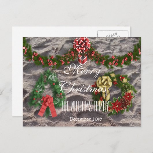 Vrolijk kerstfeest december 2016 Wreath Sand Feestdagenkaart (Voorkant / Achterkant)