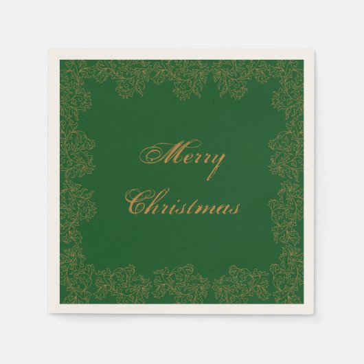 'Vrolijk kerstfeest' Decoratief Groen goud Servetten (Voorkant)