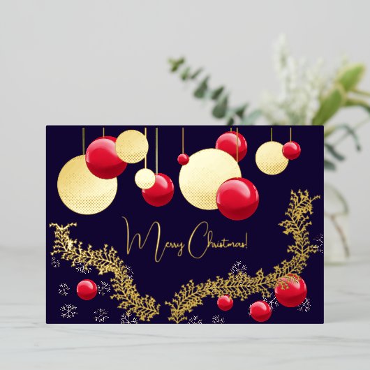 Vrolijk kerstfeest, decoraties, slingers, sneeuwvl folie uitnodiging (Staand Voorkant)