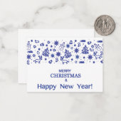 vrolijk kerstfeest! Decoratieve blauwe tekeningen  Notitiekaartje (Voorkant / Achterkant in situ)