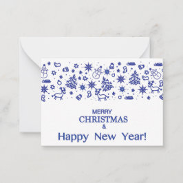 vrolijk kerstfeest! Decoratieve blauwe tekeningen  Notitiekaartje