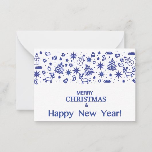 vrolijk kerstfeest! Decoratieve blauwe tekeningen  Notitiekaartje (Voorkant)
