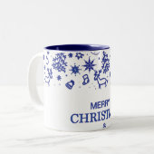 vrolijk kerstfeest! Decoratieve blauwe tekeningen  Tweekleurige Koffiemok (Voorkant links)