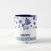 vrolijk kerstfeest! Decoratieve blauwe tekeningen  Tweekleurige Koffiemok (Center)