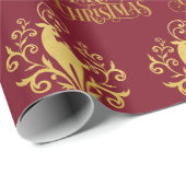 Vrolijk kerstfeest Deer Gold Red Modern Cadeaupapier (Rol Hoek)