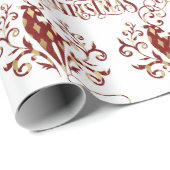 Vrolijk kerstfeest Deer Gold Red Modern Cadeaupapier (Rol Hoek)