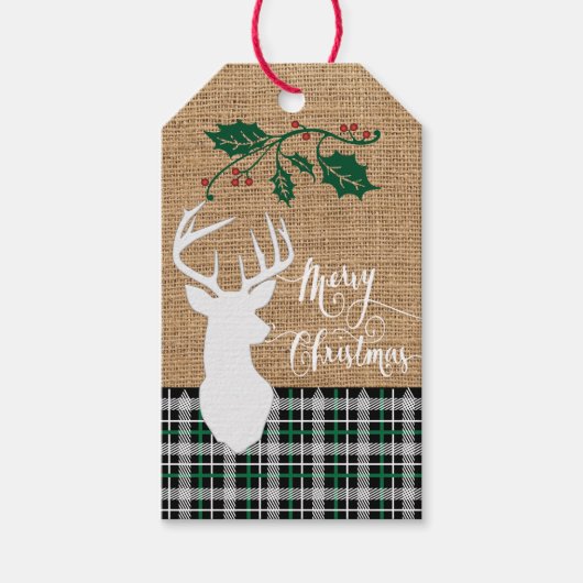 Vrolijk kerstfeest Deer - Groene Pset Cadeaulabel (Voorkant)