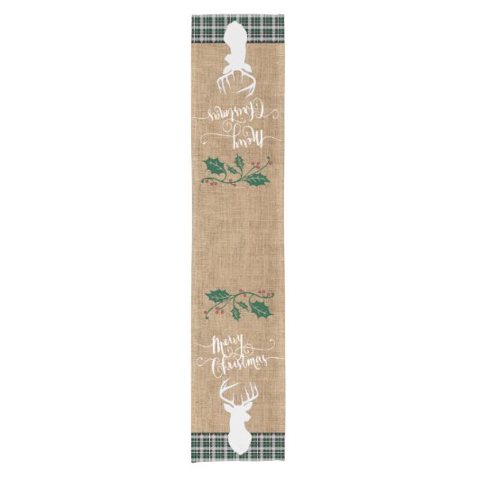 Vrolijk kerstfeest Deer - Groene Pset Korte Tafelloper (Voorkant)