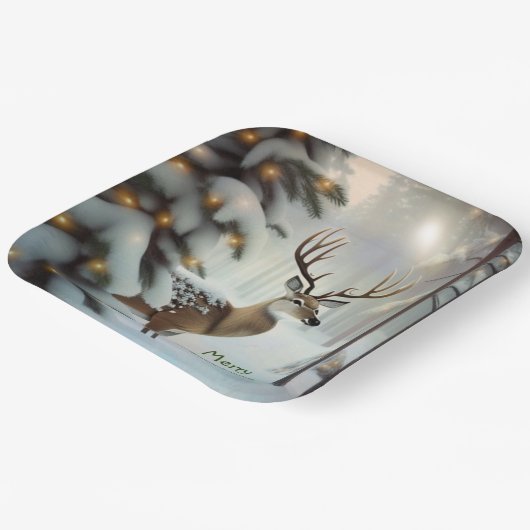 Vrolijk kerstfeest Deer Papieren Bordje (Gebogen)