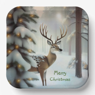 Vrolijk kerstfeest Deer Papieren Bordje