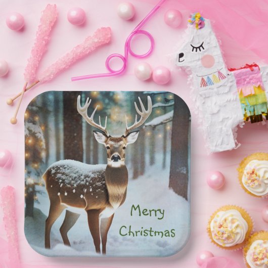 Vrolijk kerstfeest Deer Papieren Bordje (Feest)