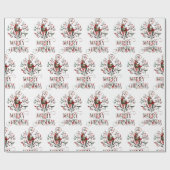 Vrolijk kerstfeest Deer Red Green Floral Modern Cadeaupapier (Vlak)