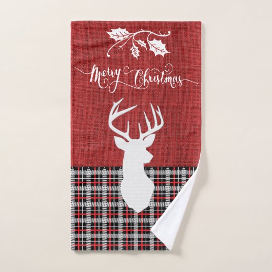 Vrolijk kerstfeest Deer - Red Pset en Burlap Bad Handdoek (Handdoek)