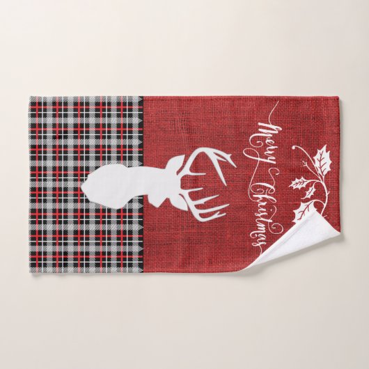 Vrolijk kerstfeest Deer - Red Pset en Burlap Bad Handdoek (Handdoek)